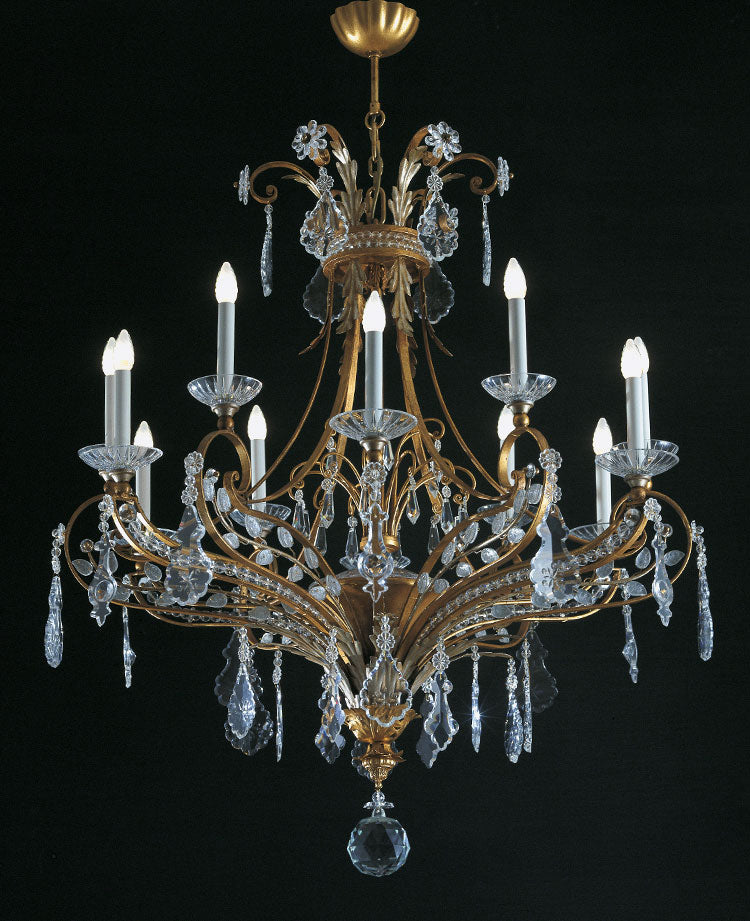 Lampadario Banci in stile classico in ferro battuto con cristalli varie forme