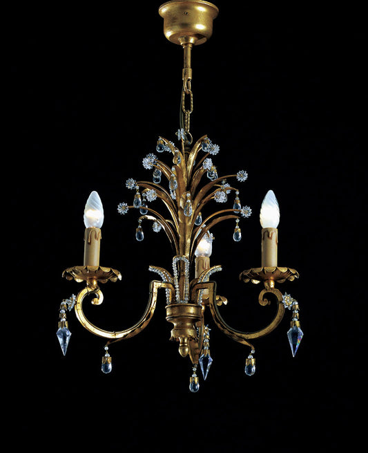 Banci chandelier in classic style in golden wrought iron and spike crystals