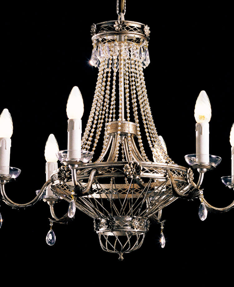 Lampadario di lusso in stile classico in ferro battuto con cristalli AgneseLampadario di lusso in stile classico in ferro battuto con cristalli Agnese