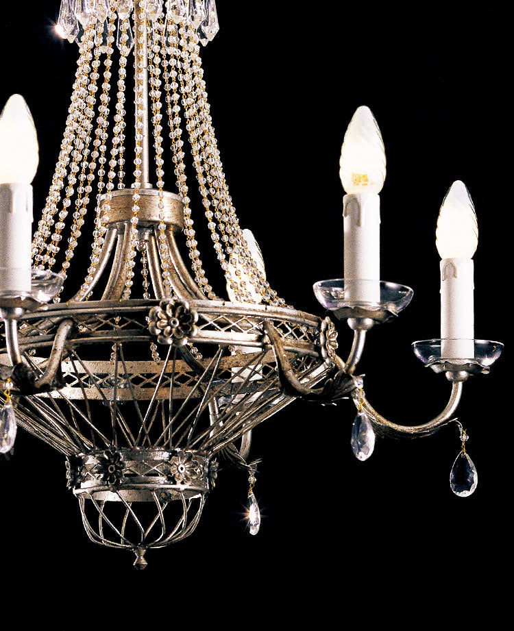 Lampadario di lusso in stile classico in ferro battuto con cristalli Agnese