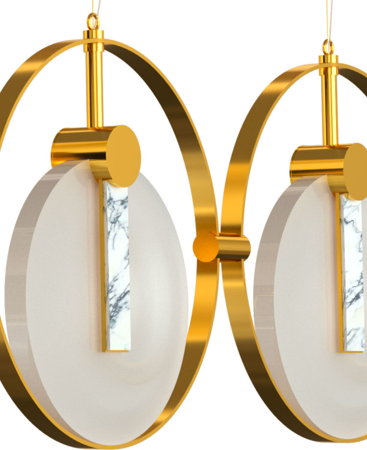 Lampadario di design Rings in ferro e marmo Oro