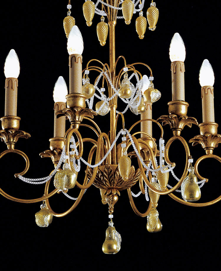 Luxury classic chandelier with golden crystals fruits