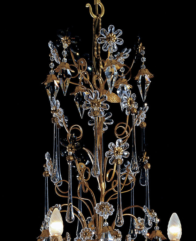 Banci chandelier in wrought iron and clear crystals