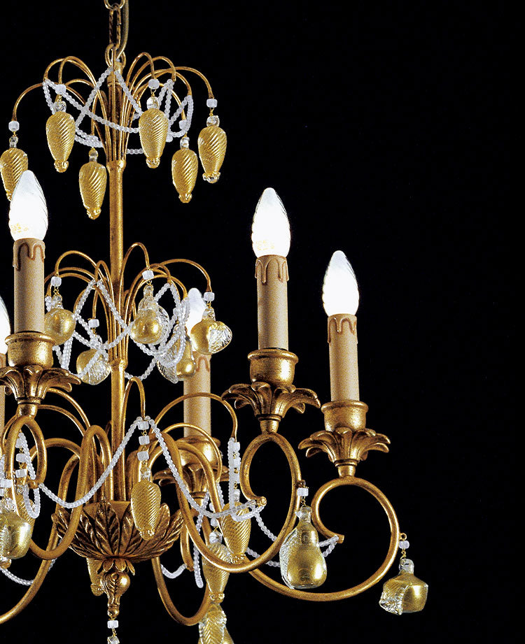 Luxury classic chandelier with golden crystals fruits