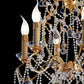 Lampadario classico con fili e cristalli in ferro battuto dorato