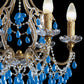 Lampadario tradizionale Banci Firenze con cristalli azzurri a goccia