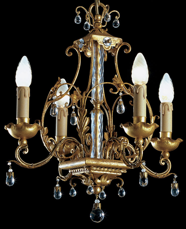 Lampadario in ferro battuto stile classico dorato con cristalli a goccia 