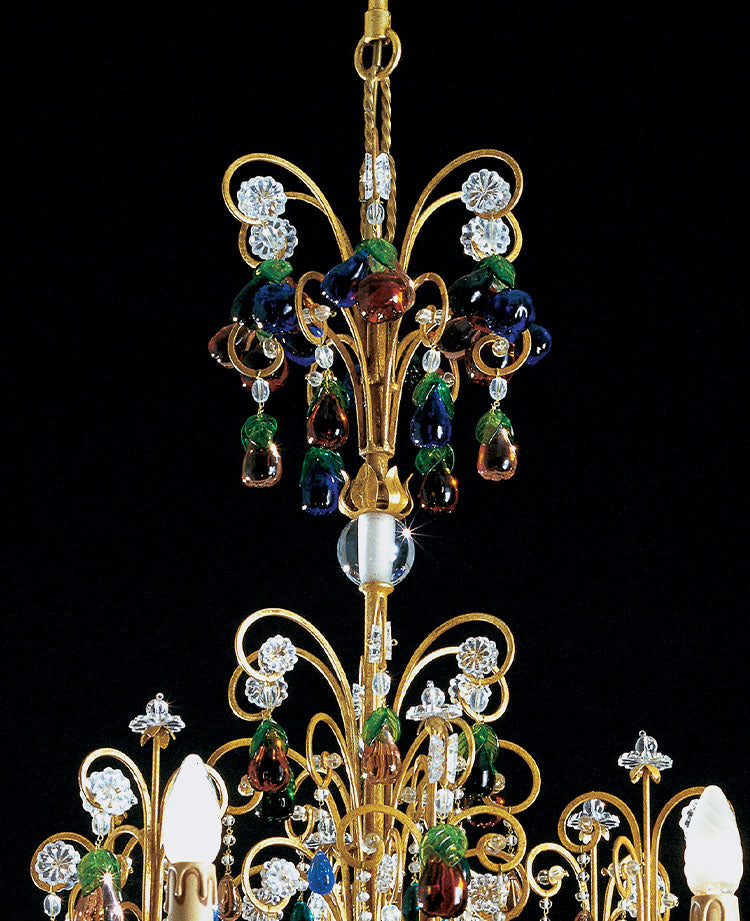 Banci chandelier in wrought iron and multicolor crystals in fruits shape