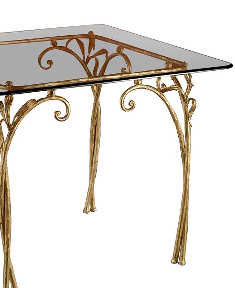 Tavolino Banci Firenze in ferro battuto oro anticato e vetro fumè
